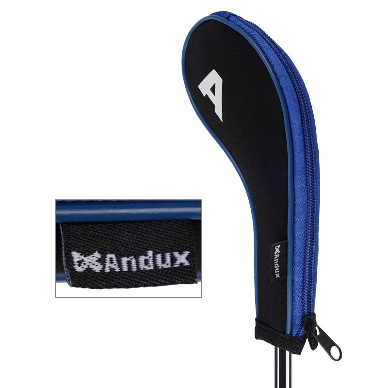 Andux 12pcs/Set Golf Iron Club Head Covers Number Print Long Neck with Zipper Black/Blue - Image 3
